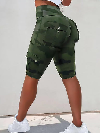 BUYCO Female Camouflage Tight High Waist Hip Yoga Shorts