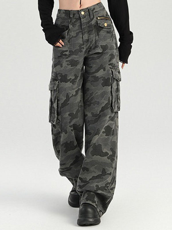 BUYCO Female Pocket Casual Cargo Camouflage Print Pants