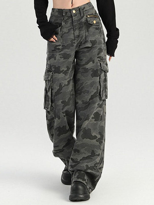 BUYCO Female Pocket Casual Cargo Camouflage Print Pants