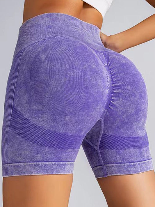 BUYCO Female Faux Denim Ruched Back Hip-lift Spandex Gym Fit Shorts