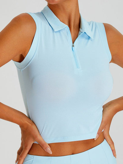 BUYCO Female Stand Up Collar Zipper Pleated 2 in 1 Quick Dry Tennis Skirts Suit