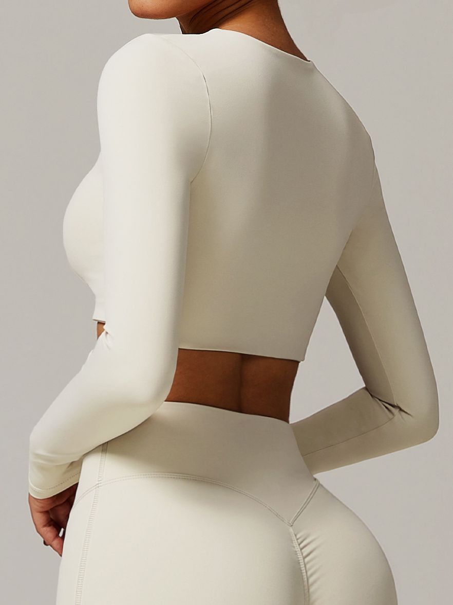 BUYCO Female Solid Color V-neck Quick Dry Long Sleeves