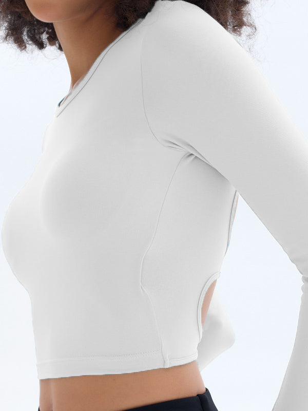 BUYCO Female Fitted with Chest Pads Hollow Out Thumbholes Long Sleeves