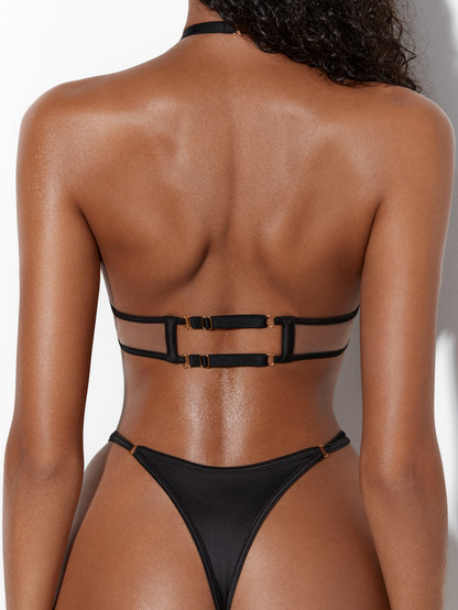 BUYCO Female Fitted Mesh Halter Adjustable Strap Beach Bikini Set