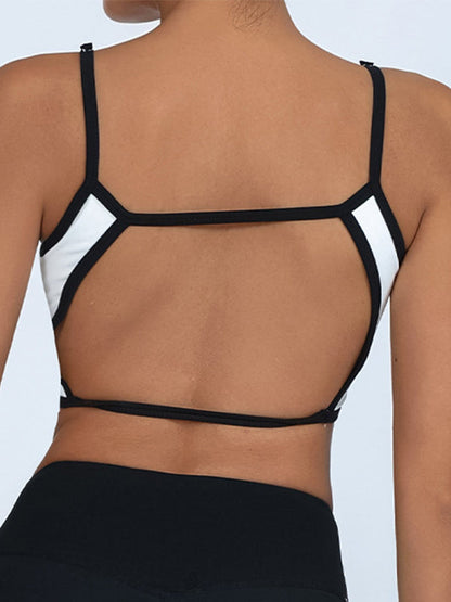 BUYCO Female Contrast Color Elastic Tight Quick Dry Hollow Out Backless Sports Bras
