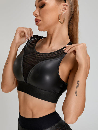 BUYCO Female PU Fishnet Breathable Sports Bras