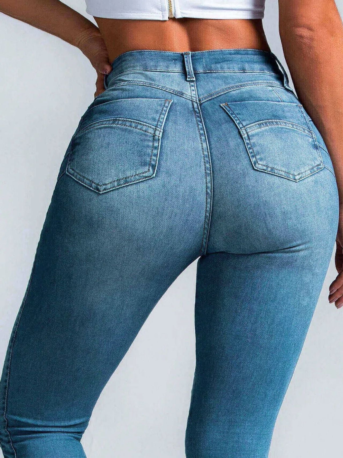 BUYCO Female Fitted Denim Elastic Tight Pocket Cargo Leggings