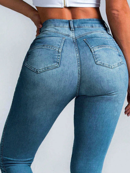 BUYCO Female Fitted Denim Elastic Tight Pocket Cargo Leggings