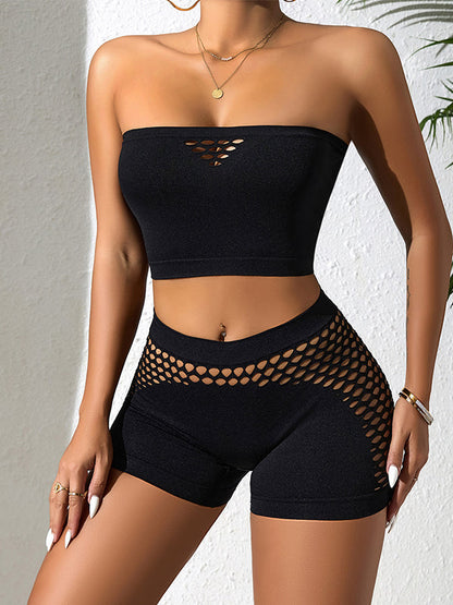 BUYCO Female Fishnet Hollow Out Short Tracksuit