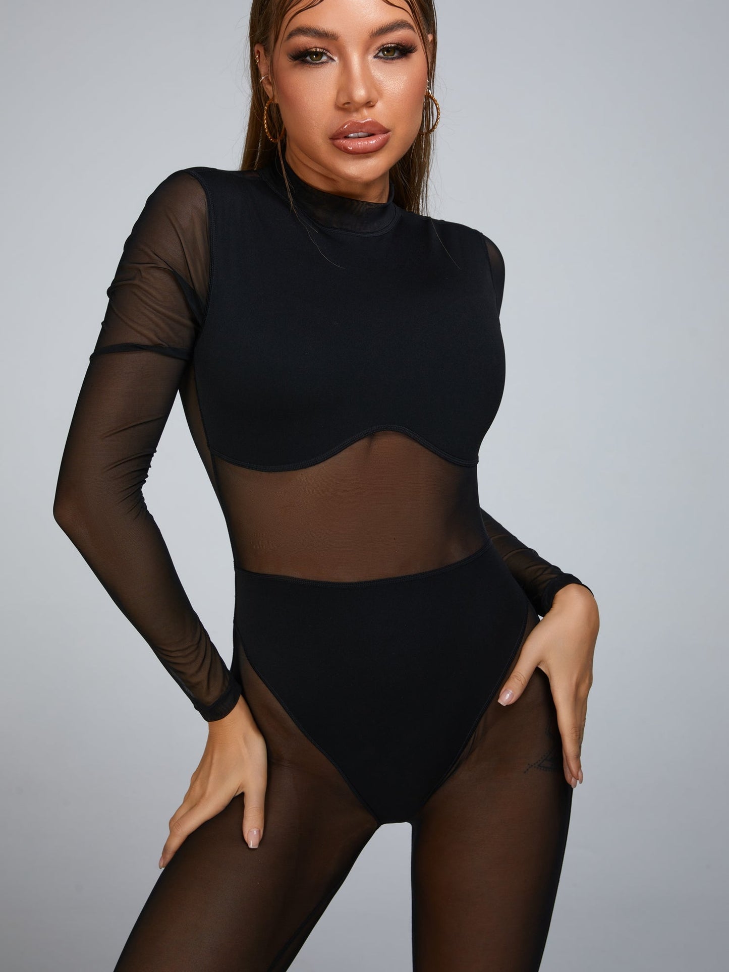 BUYCO Female Fitted Mesh Jumpsuit