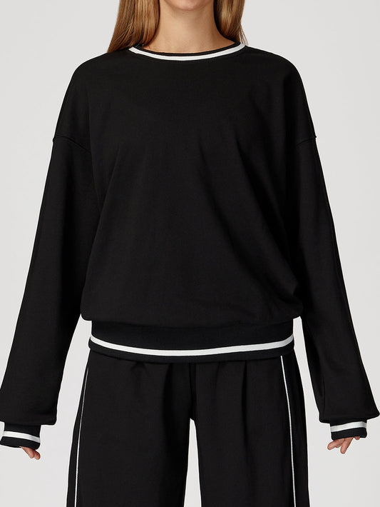 BUYCO Female Contrast Color Casual Loose Round Neck Hoodie