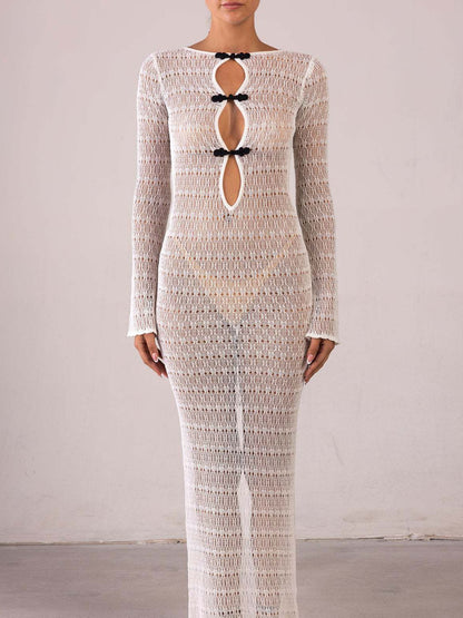 BUYCO Female Fitted Split Fishnet Hollow Out Backless Chinese Style Cover-up Without Bikini