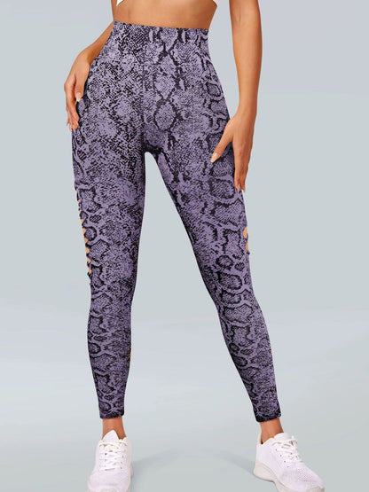 BUYCO Female Snake Print Hollow Out High-waisted Seamless Leggings