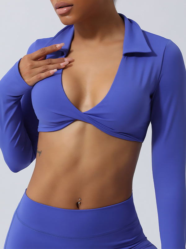 BUYCO Female Twist Breathable with Chest Pads Yoga Long Sleeves