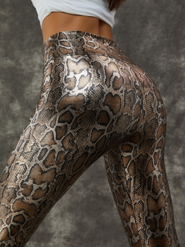 BUYCO Female PU Faux Leather Leopard Print Leggings