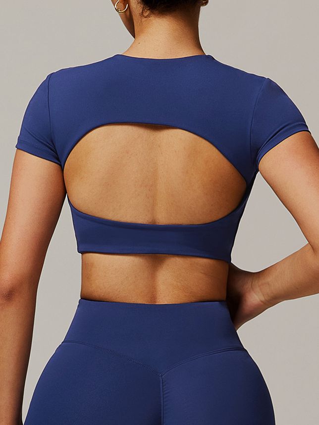 BUYCO Female Solid Color Backless with Pads Cropped Short Sleeves