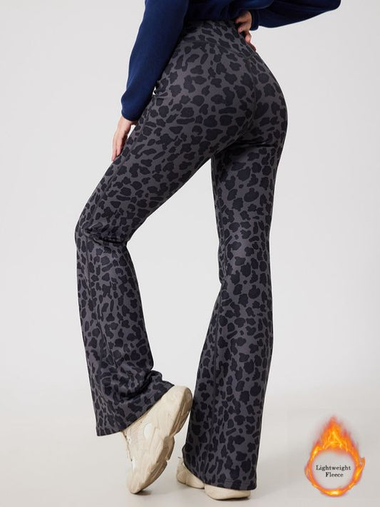 BUYCO Female Fleece Leopard Print Flare Leggings