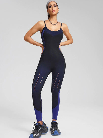 BUYCO Female with Chest Pads Contrast Color Fishnet Stripe Print Tracksuit