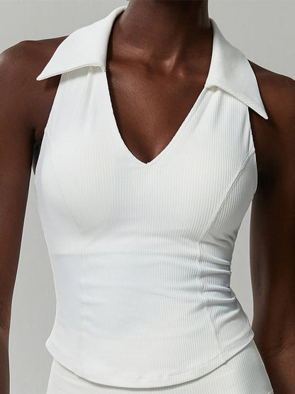 BUYCO Female Solid Color V-neck Ribbed Quick Dry Tank