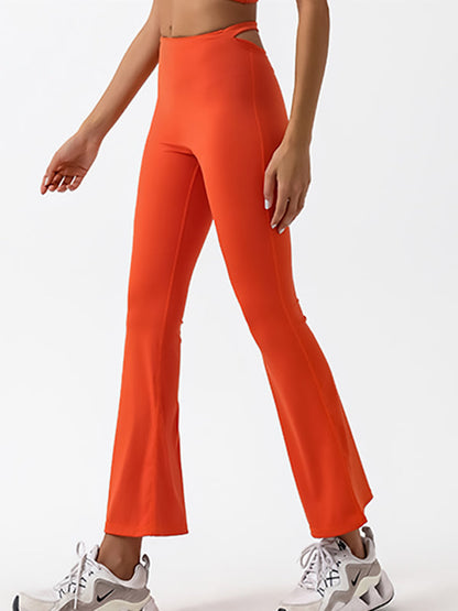 BUYCO Female Solid Color High-waisted Hollow Out Flare Pants