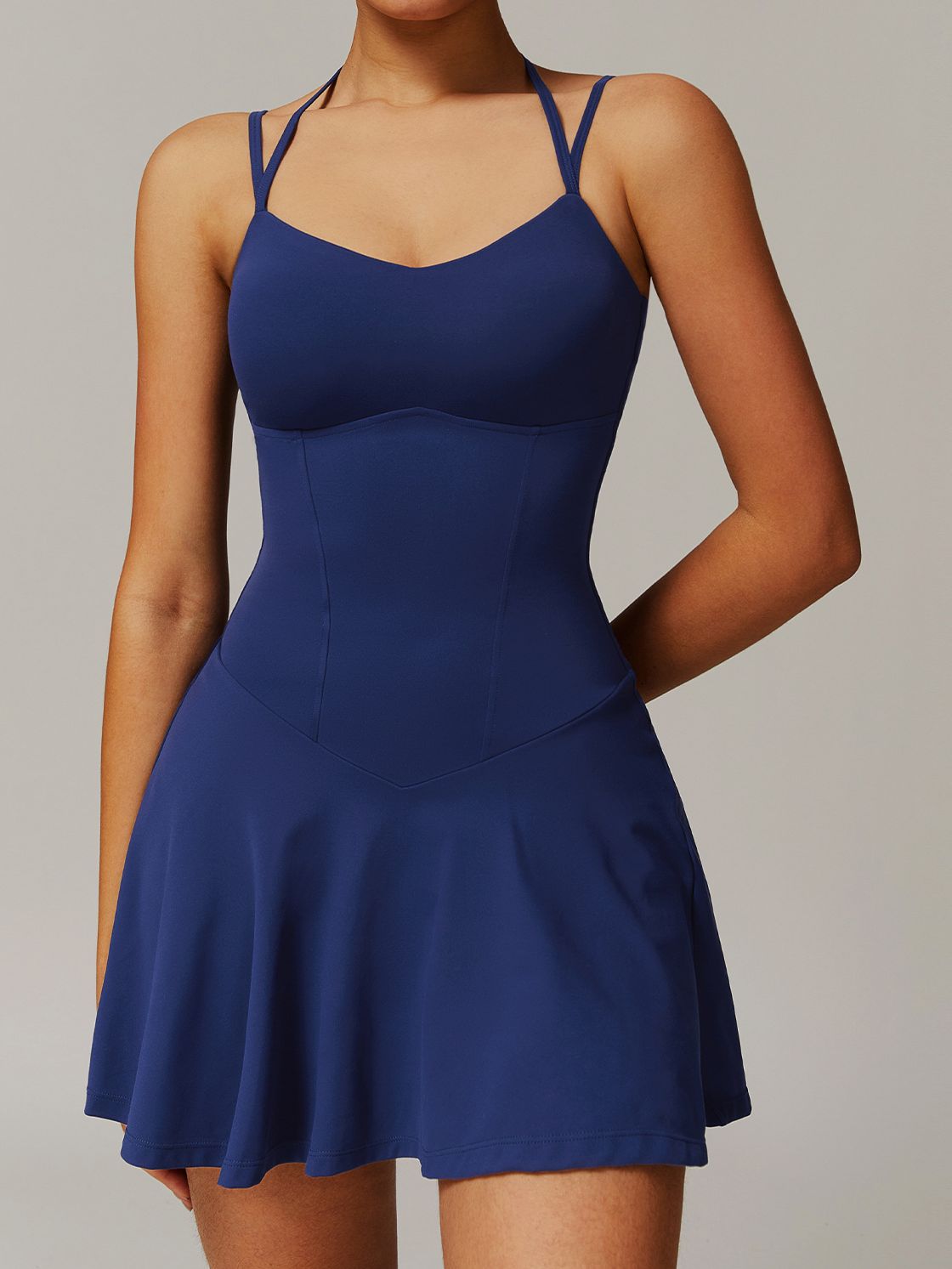 BUYCO Female Solid Color Backless 2 in 1 Quick-dry Dress