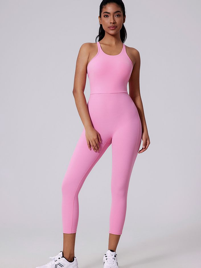 BUYCO Female V-shaped Cross Back U Collar Backless Hip-lift Jumpsuit