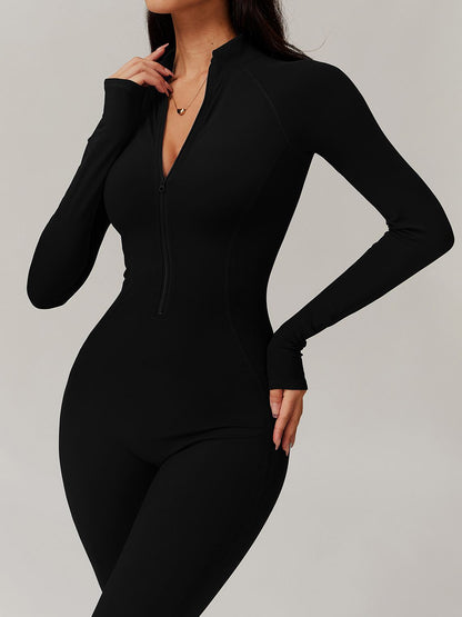BUYCO Female Zipper Stand Collar Coral Fleece Long-Sleeved Jumpsuit