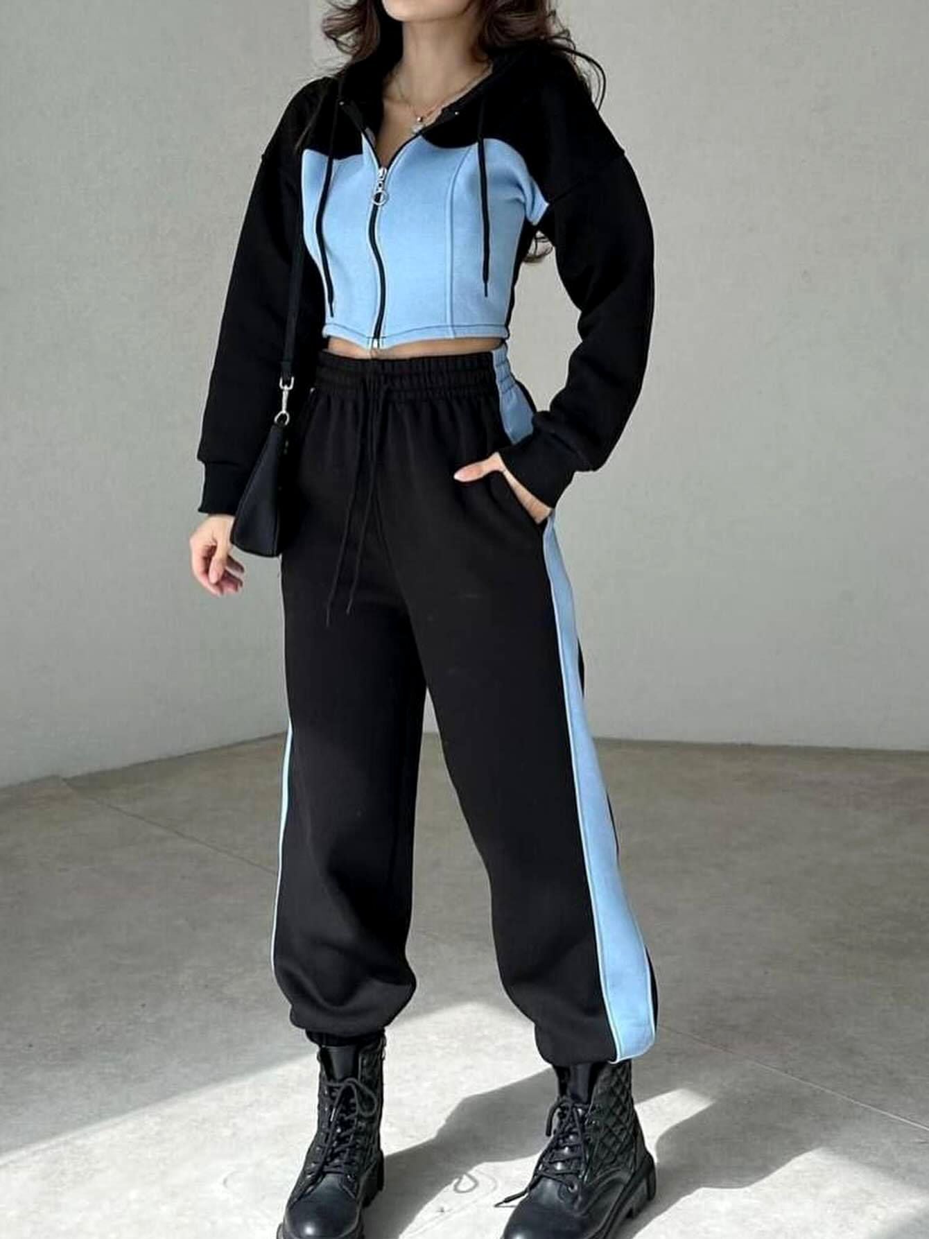 BUYCO Female Contrast Color Pocket Casual Tracksuit