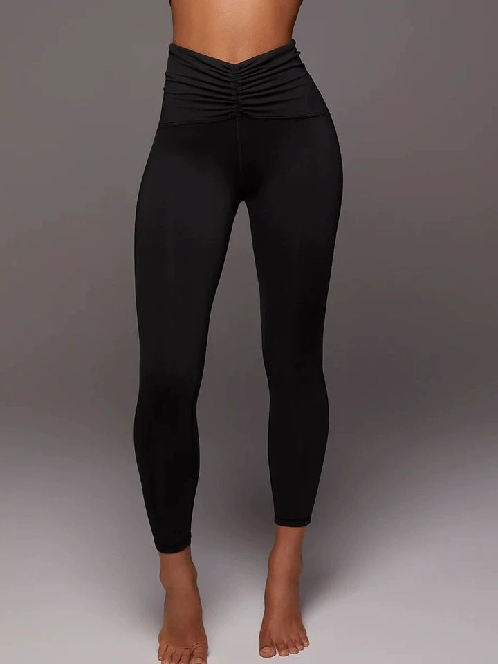 BUYCO Female Solid Color Unique Folds V Shape Waist Leggings