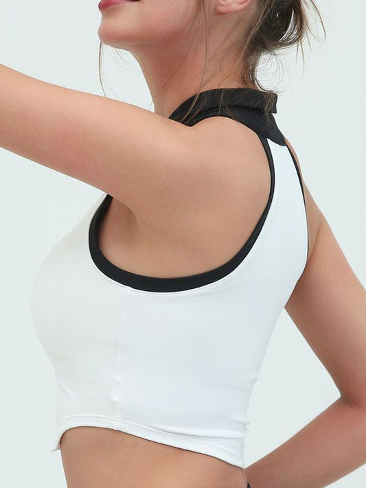 BUYCO Female Stand Up Collar Zipper Elastic Tight Quick Dry with Chest Pads Tank