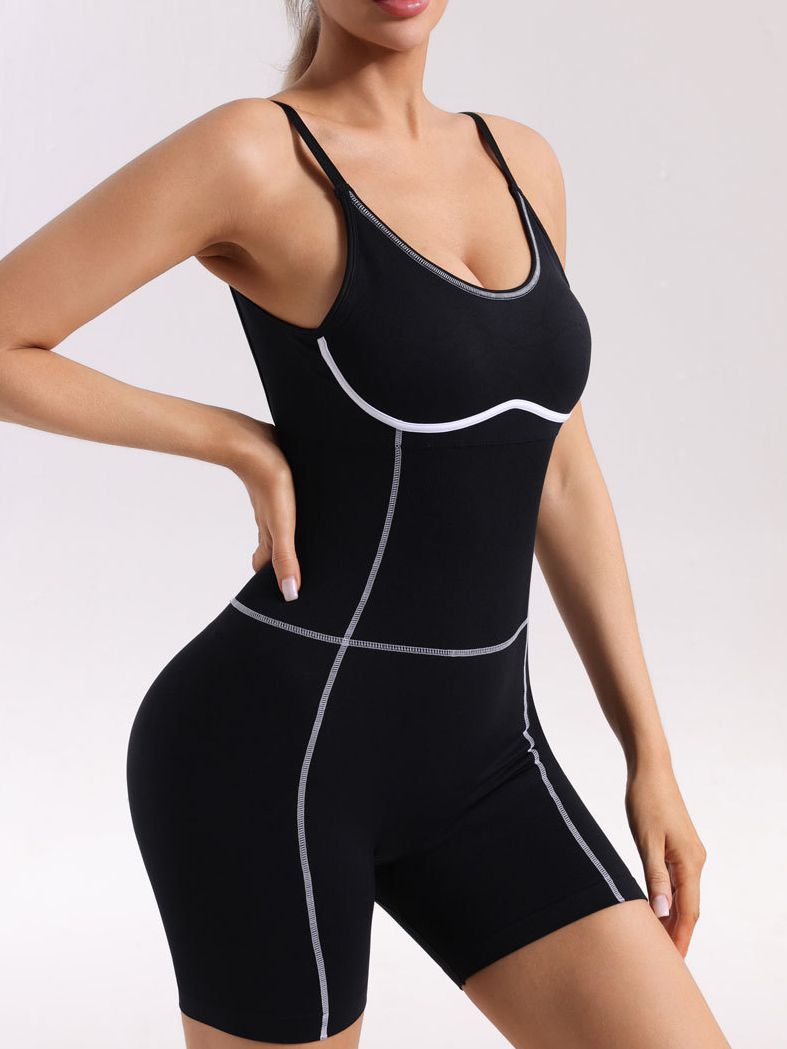 BUYCO Female Backless Stripes Stitch Deep V Back Push Up Design Elastic Tight Romper