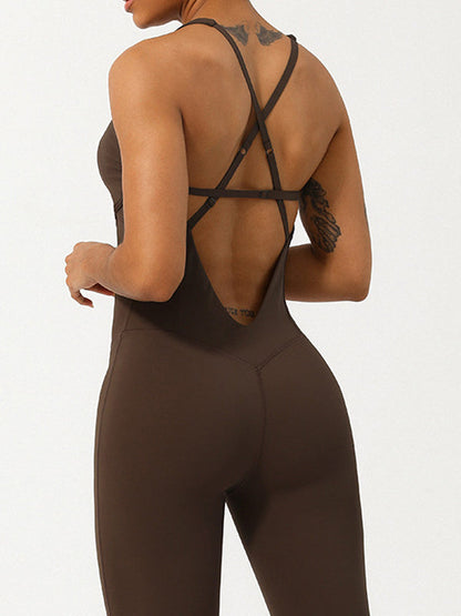 BUYCO Female Cross Back Hollow Out Adjustable Strap Backless Corset Quick Dry Jumpsuit