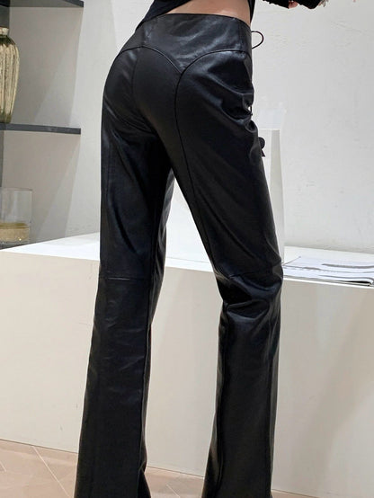 BUYCO Female Fitted Faux Leather Push Up Design Lace-up Split Leggings
