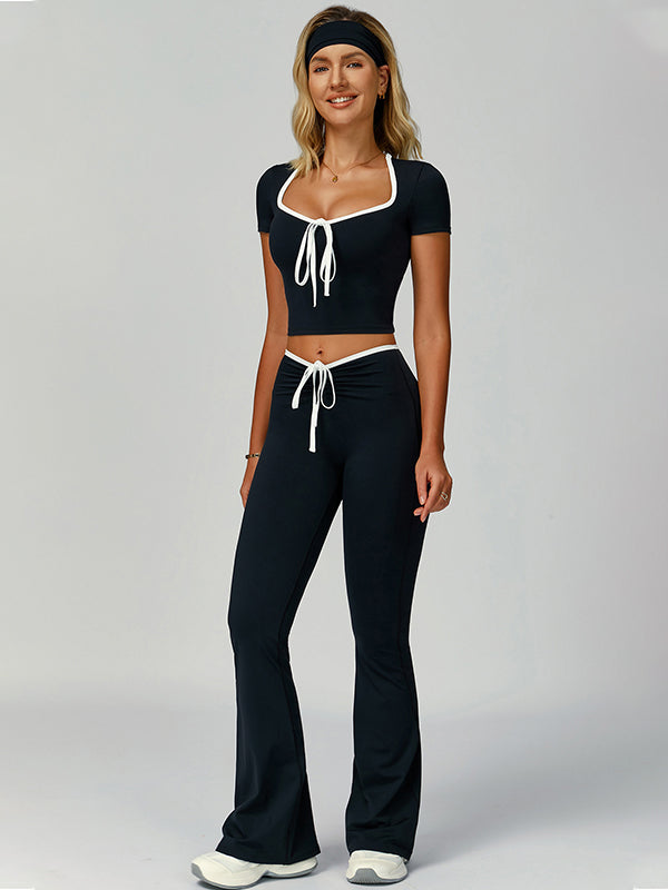 BUYCO Female Contrast Color Lace-up V-shaped Waist Folds Tracksuit