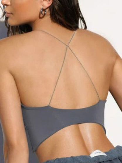 BUYCO Female Halter Folds Pleated Backless Sports Bras
