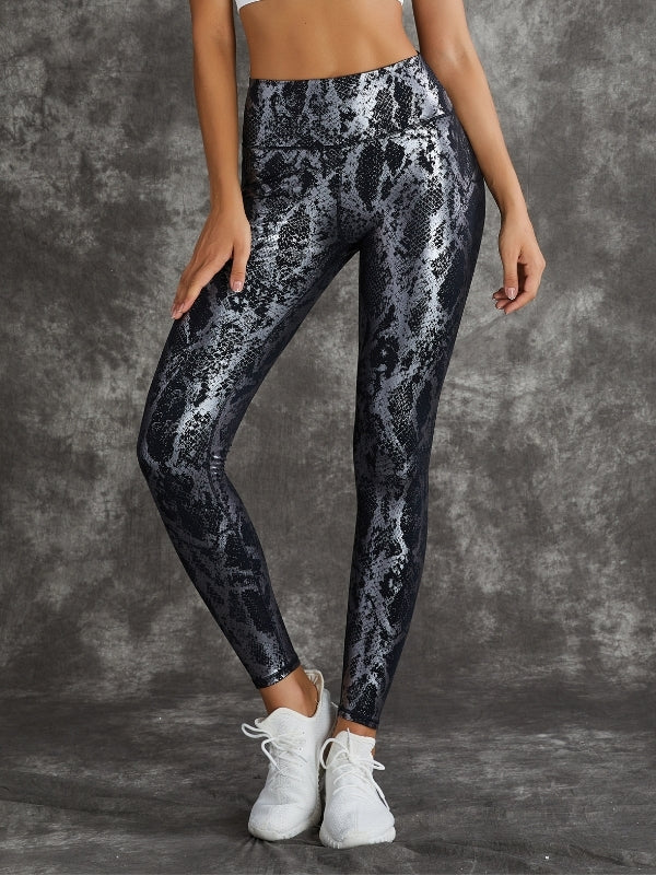 BUYCO Female High Waist Bronzed Snakeskin Leggings