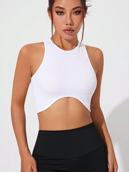 BUYCO Female Fitted Round Neck Ribbed Quick Dry Irregular Design Tanks