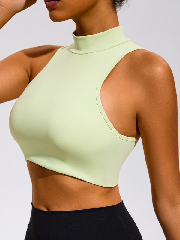 BUYCO Female Fitted Solid Color Hollow Out Stand Up Collar Tank