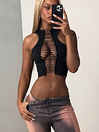 BUYCO Female Fitted Hollow Out Drawstring Tank