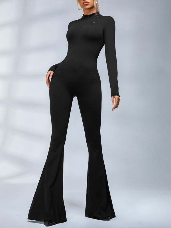 BUYCO Female Trendy Zipper Flare Body-fit Jumpsuit