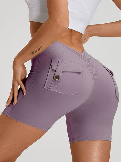 BUYCO Female Deep V Back Pocket Ruched Back Fit Shorts