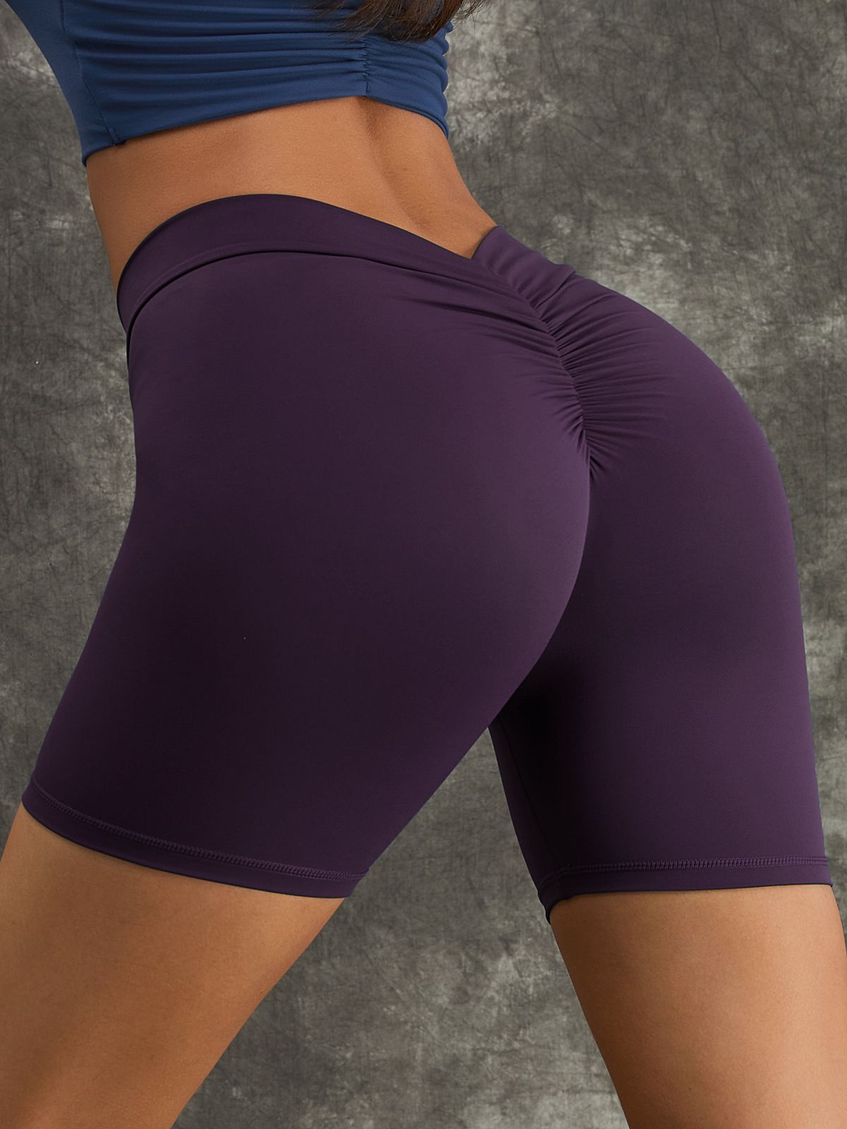BUYCO Female Deep V-Back Ruched Back Spandex Gym Fit Shorts