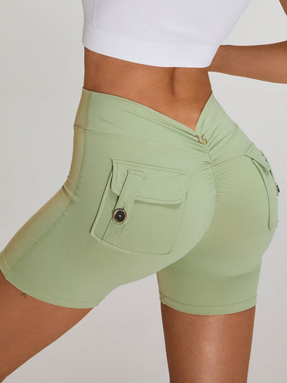 BUYCO Female Deep V Back Pocket Ruched Back Zipper Short Tracksuit