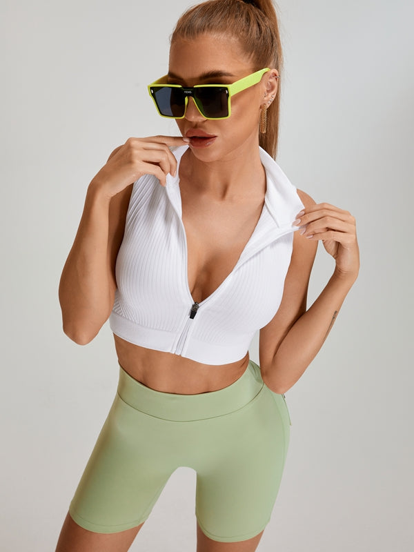 BUYCO Female Deep V Back Pocket Ruched Back Zipper Short Tracksuit