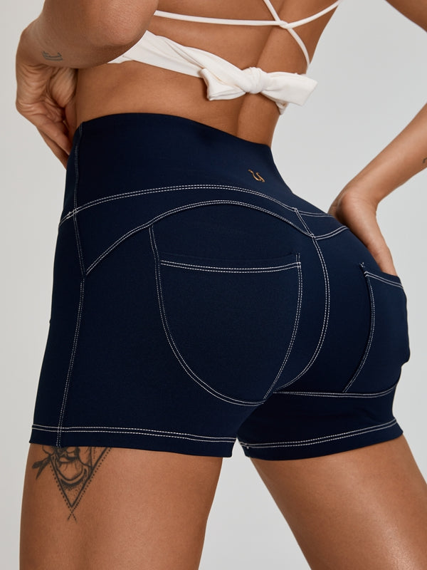BUYCO Female Fitted Denim Pocket Beautiful Back Bow-knot Short Tracksuit