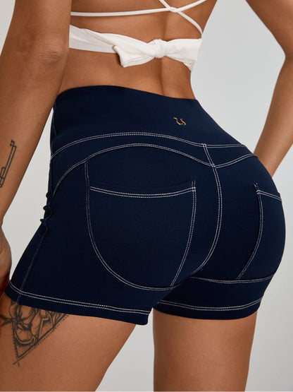 BUYCO Female Fitted Denim Pocket Beautiful Back Bow-knot Short Tracksuit