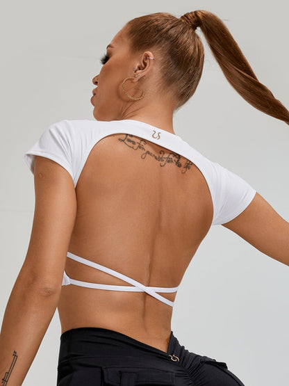 BUYCO Female Deep V Back Pocket Ruched Back Cross Back Backless Short Tracksuit