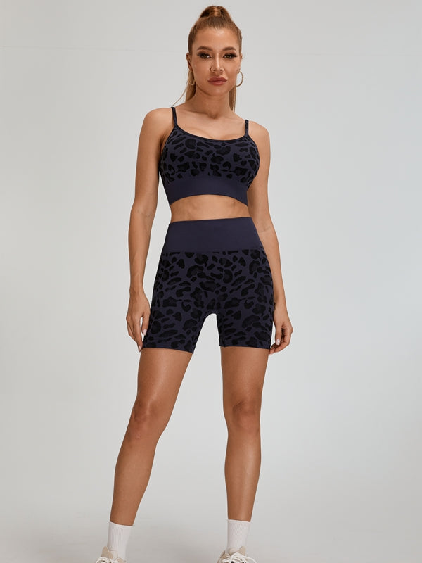 BUYCO Female Leopard Print Big U Collar Short Tracksuits