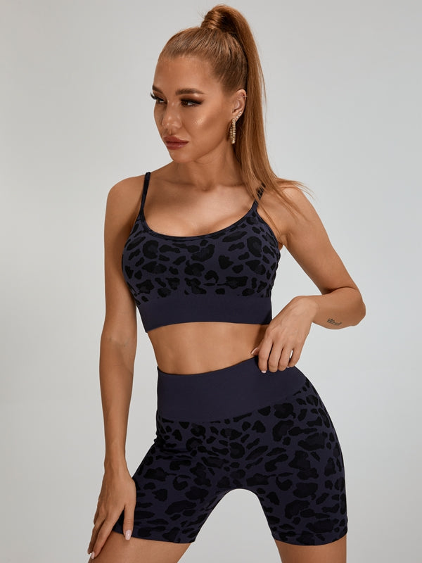 BUYCO Female Leopard Print Big U Collar Short Tracksuits