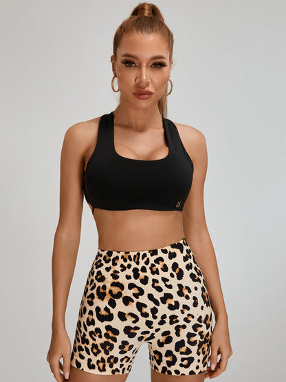 BUYCO Female Leopard Print Cross Back Short Tracksuit